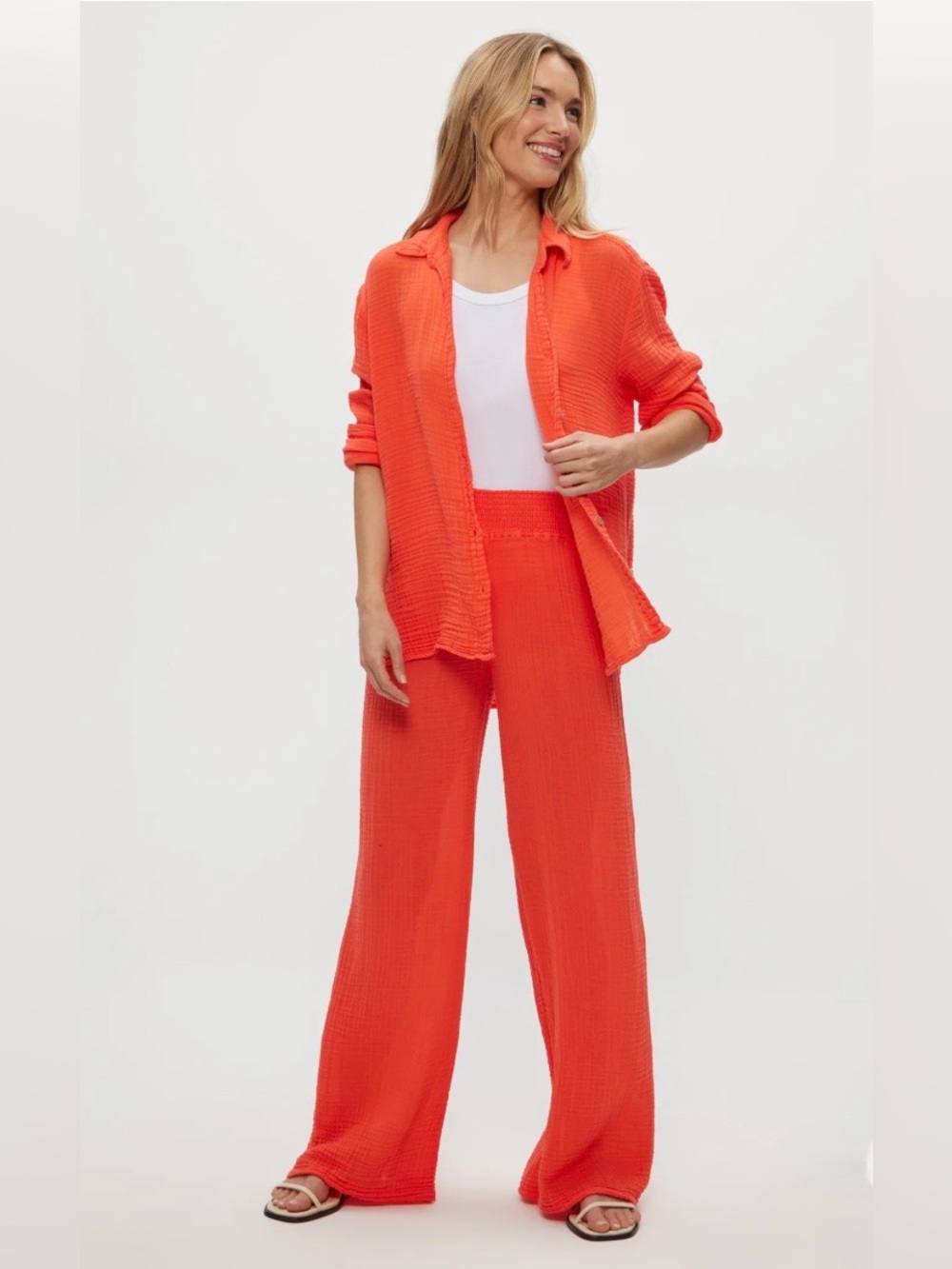 NWT MICHAEL STARS Susie Gauze Pants Wide Leg Hi Rise Pull On XL Persimmon Orange